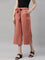 Women Solid Rust Linen Mid Rise Culottes