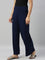 Women Solid Navy Viscose Mid Rise Knit Palazzos