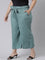 Women Solid Ocean Green Linen Mid Rise Culottes