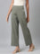 Women Solid Medium Olive Ponte Wide Leg Pants