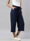 Women Solid Navy Linen Mid Rise Culottes