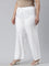 Women Solid White Viscose Mid Rise Casual Pants