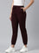 Women Solid Dark Wine Mid Rise Casual Joggers