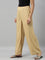 Women Solid Wheat Woven Viscose Mid Rise Basic Palazzos