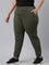 Women Solid Cotton Olive Green Cuffed Joggers