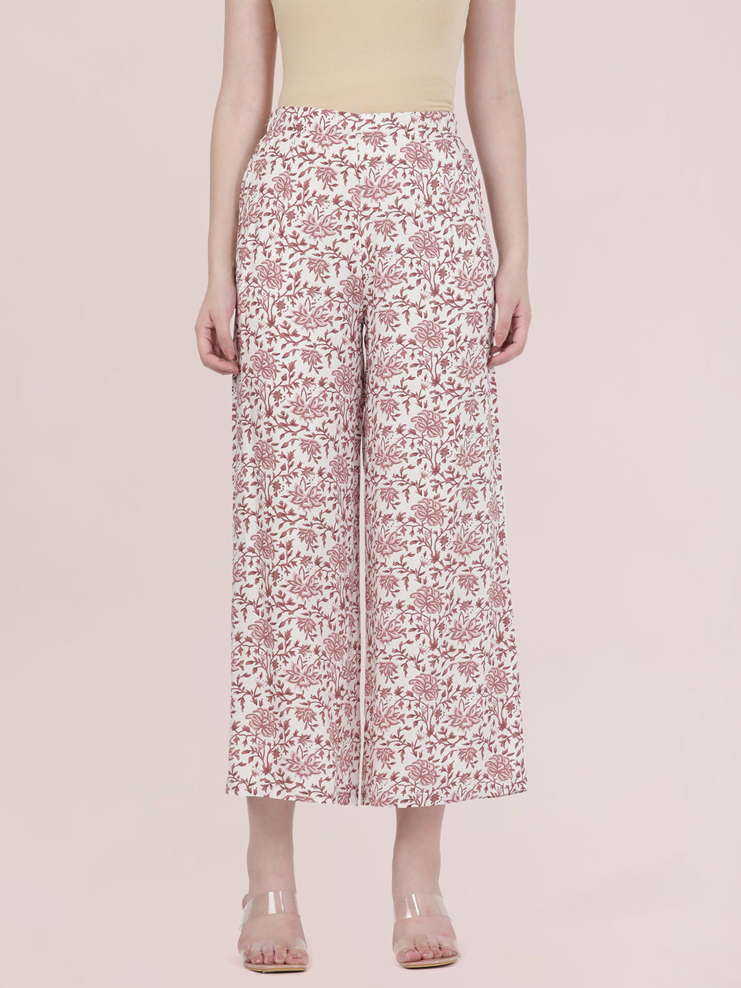 White Woven Viscose Printed Palazzo