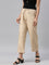 Women Solid Beige Straight Fit Silk Pant