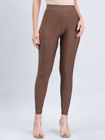 Brown Nylon Stretch Shimmer Leggings