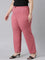 Women Solid Rusty Pink Mid Rise Casual Rib Pants