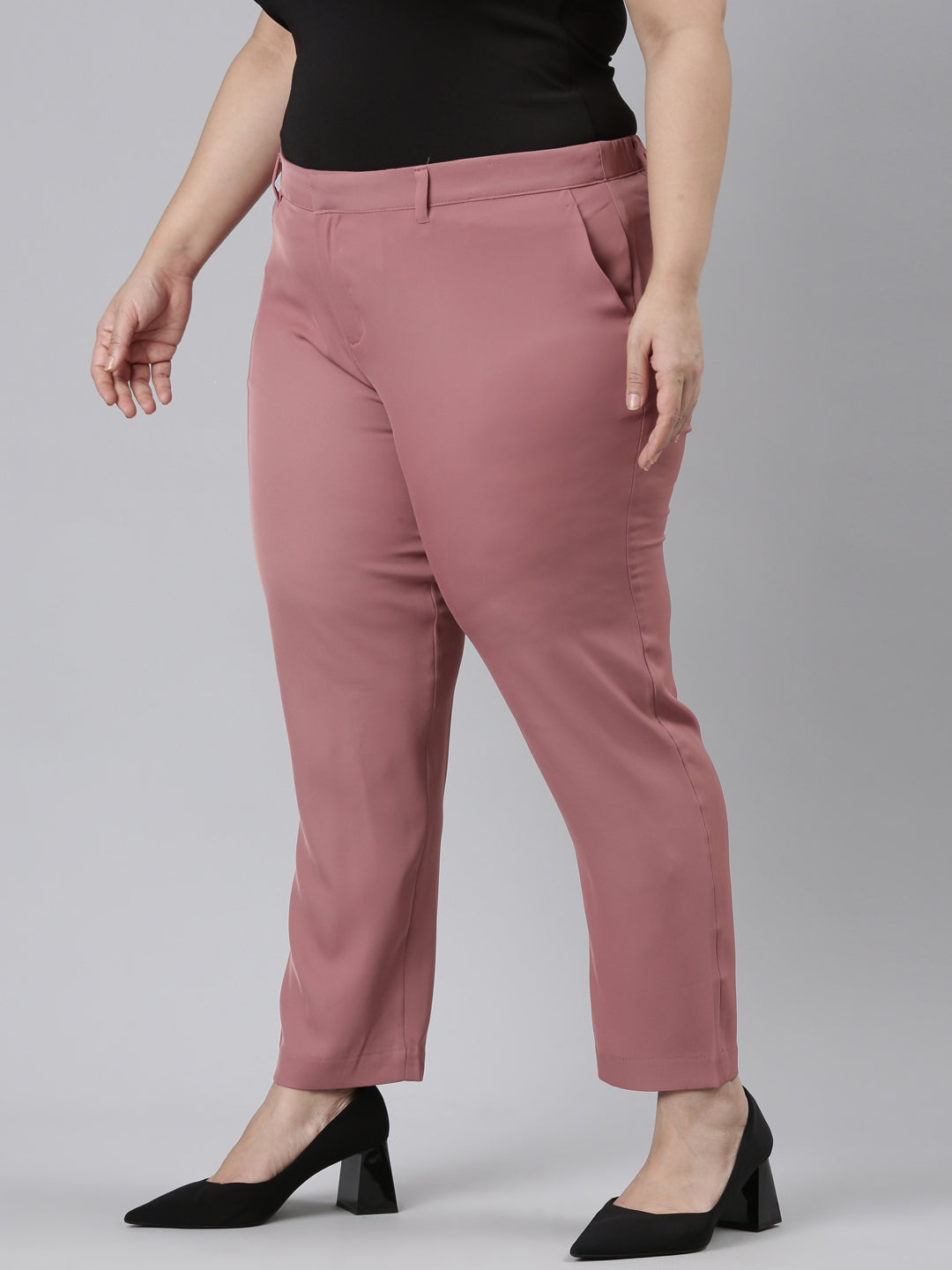 Women Solid Beige Crepe Pants