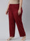 Women Solid Bright Red Viscose Mid Rise Casual Pants