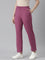 Women Solid Dark Pink Mid Rise Casual Rib Pants