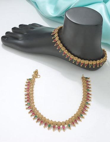 Designer Temple Bud Motif Antique Anklets