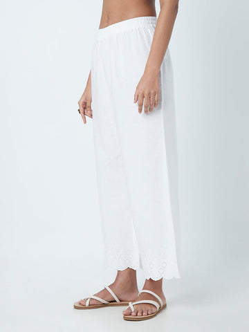 Utsa White Schiffli Design Palazzos