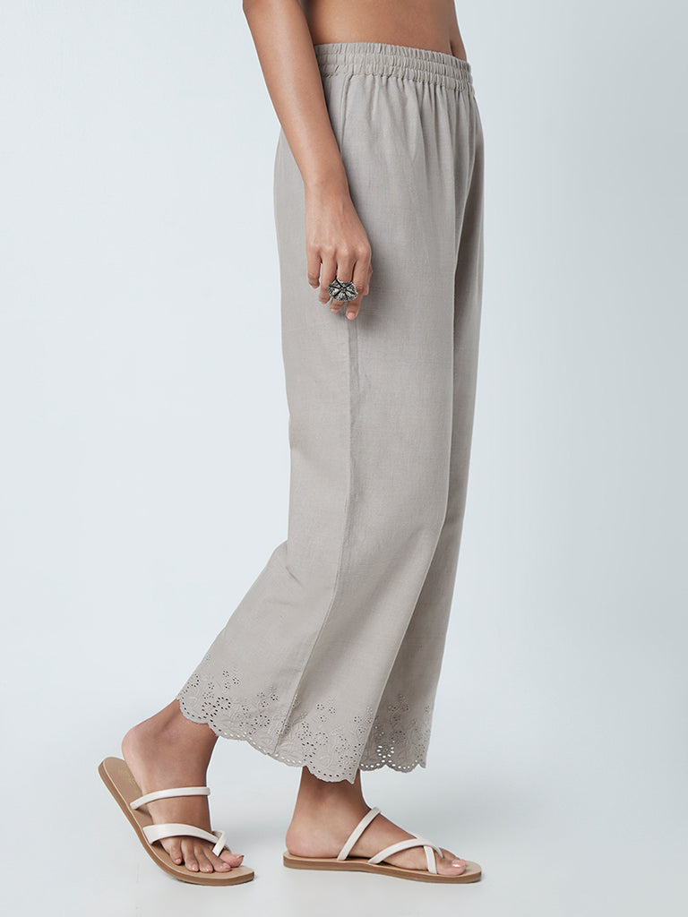 Utsa Taupe Crochet Detailed Palazzos
