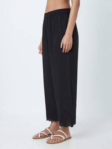 Utsa Black Blended Linen Palazzos