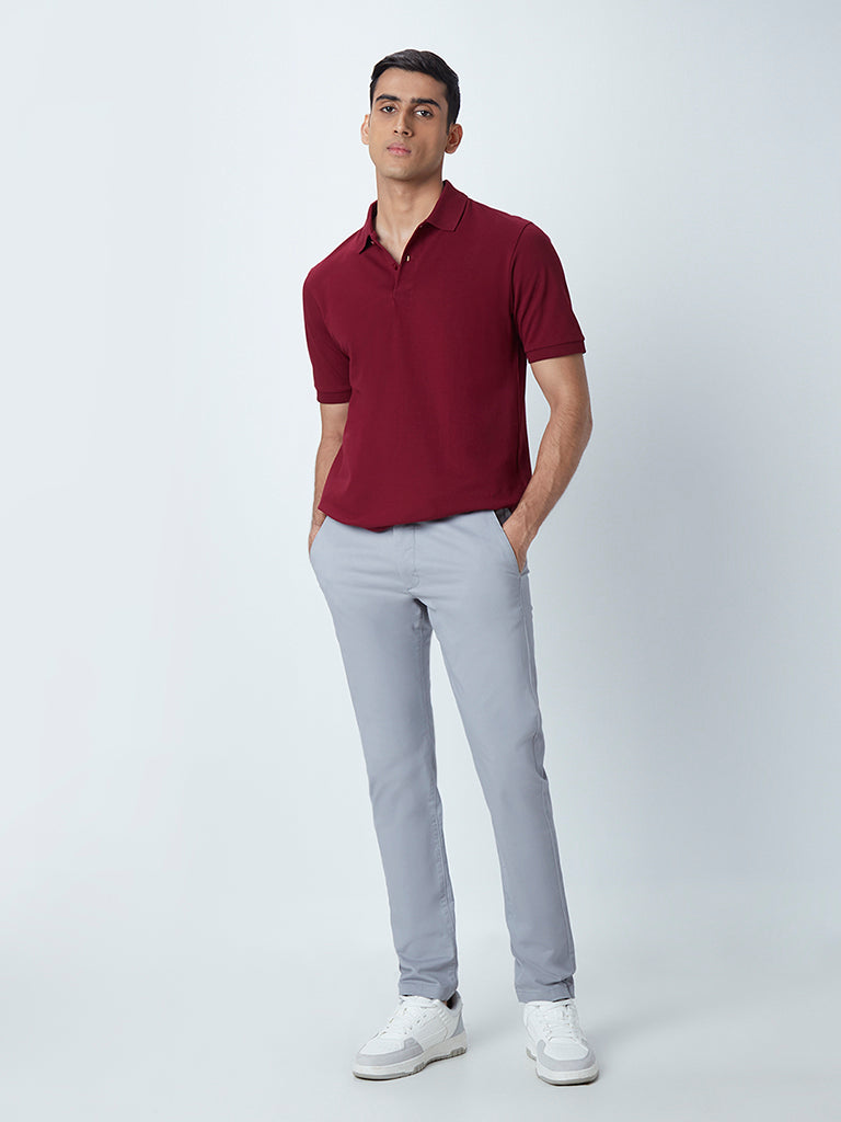 WES Casuals Maroon Cotton Blend Relaxed-Fit Polo T-Shirt