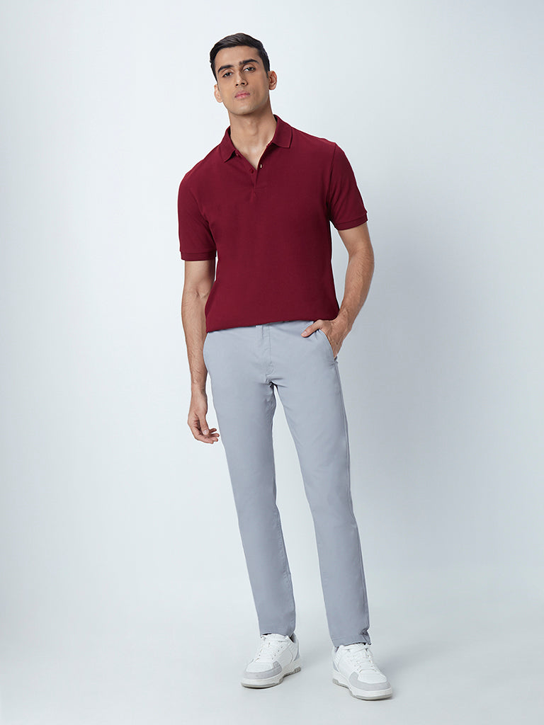 WES Casuals Maroon Cotton Blend Slim-Fit Polo T-Shirt