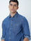 WES Casuals Dark Blue Cotton Slim-Fit Shirt