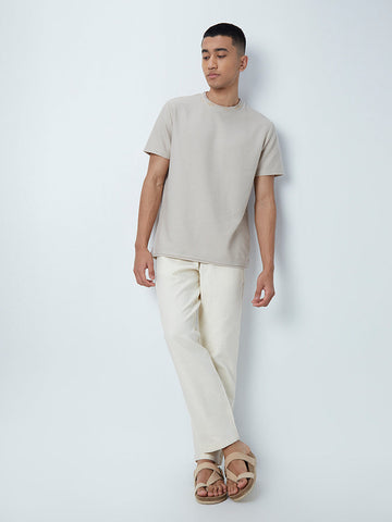 ETA Beige Self-Textured Slim-Fit T-Shirt