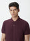 WES Casuals Wine Cotton Blend Slim-Fit Polo T-Shirt