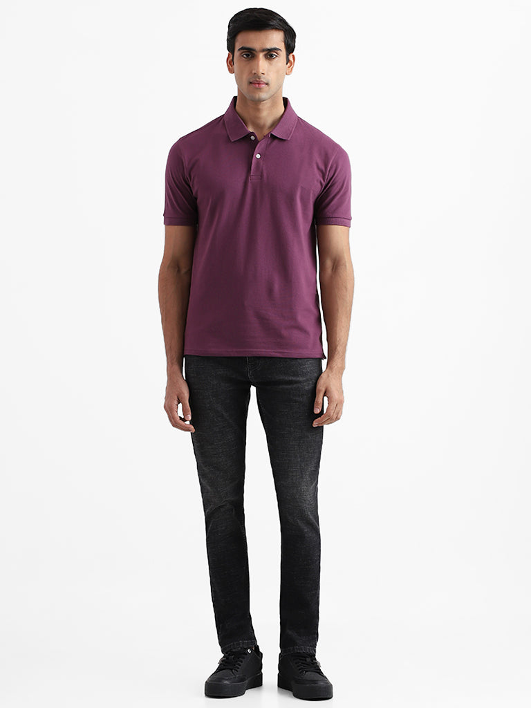 WES Casuals Solid Mauve T-Shirt