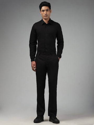 WES Formals Plain Black Slim Fit Shirt