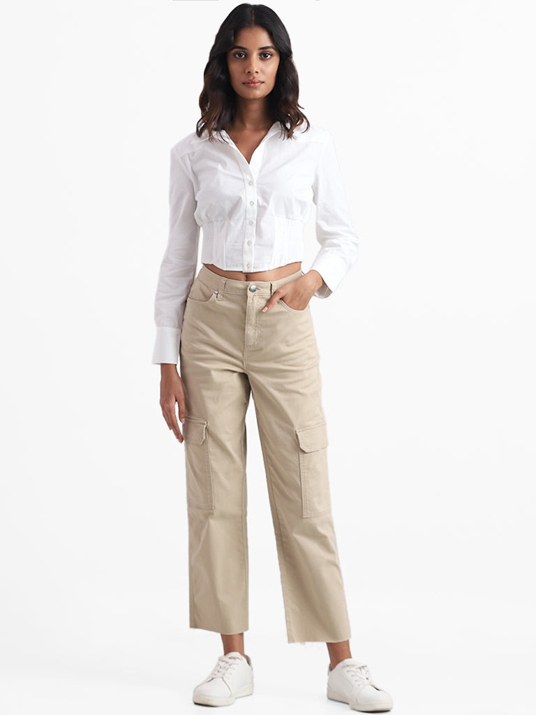 Nuon Beige Mid Rise Tapered Cargo Jeans – Cherrypick