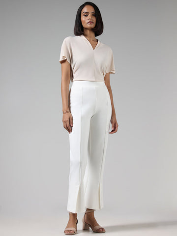 Wardrobe Solid Off White Slit Ponte Trousers