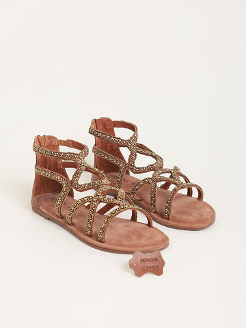 LUNA BLU Brown Embellished Gladiator Sandals