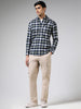 WES Casuals Blue Checked Slim Fit Shirt