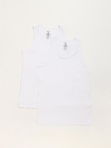 WES Lounge Plain White Cotton Vests - Pack of 2
