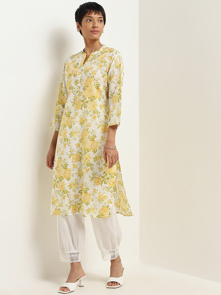 Utsa Yellow Floral Print Kurta