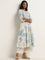 Utsa Blue Floral Design A-Line Cotton Kurta