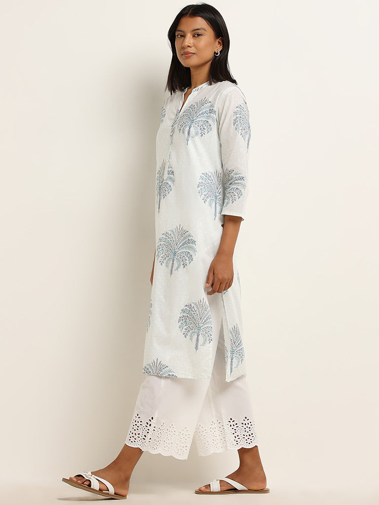 Utsa Blue Foliage Design A-line Kurta