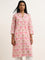 Utsa Pink Ikat Design Straight Cotton Kurta