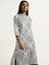 Utsa White Leaf Printed A-Line Cotton Kurta