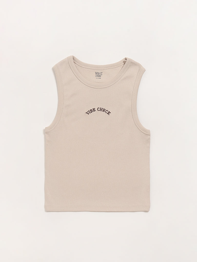 Y&F Kids Beige Self-Striped Tank Top