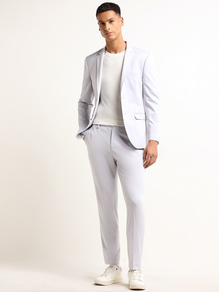 WES Formals Lilac Mid-Rise Slim-Tapered Trousers