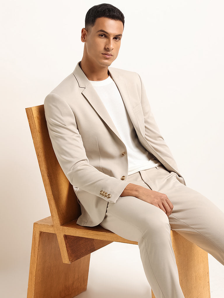 WES Formals Beige Slim-Fit Blazer