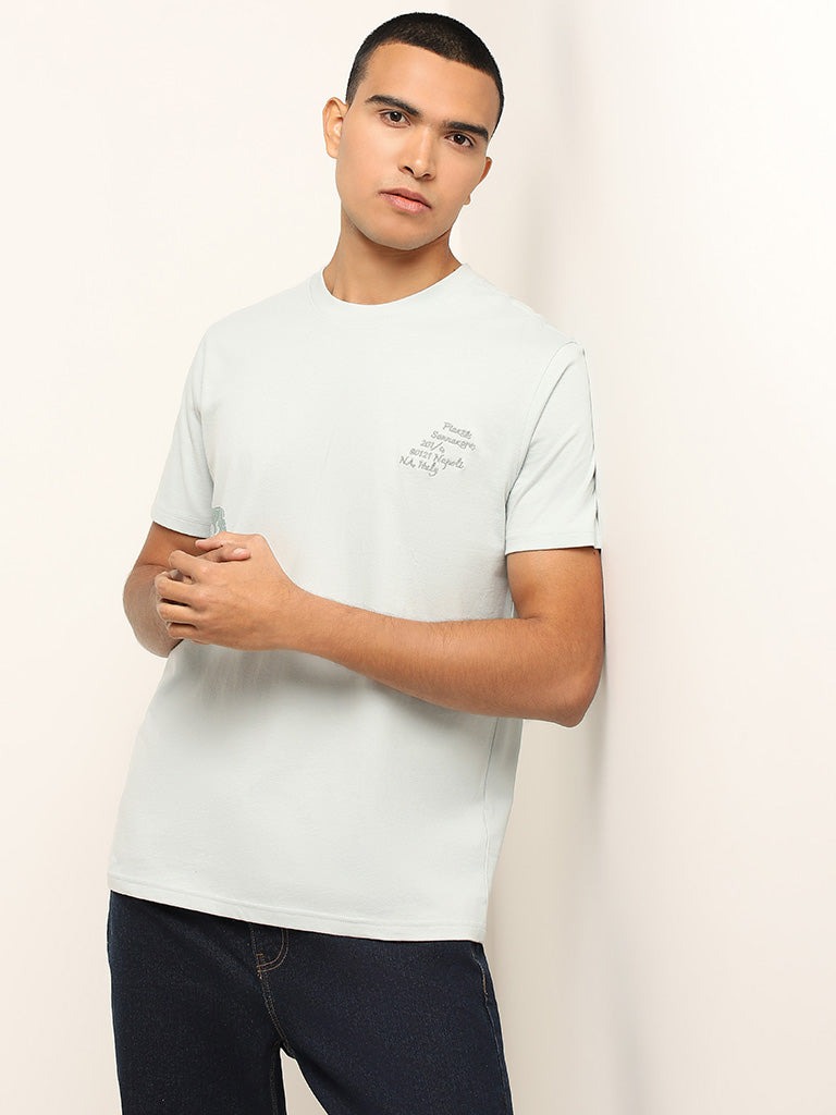 Nuon Mint Printed Cotton Slim Fit T-Shirt