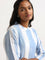 Utsa Blue Striped Cotton Buttoned Down Kurta