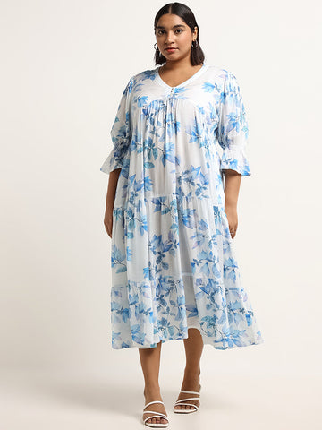 Diza Blue Printed Tiered Dress