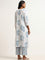 Utsa Blue Printed Straight-Fit Cotton Blend Kurta