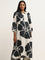 Utsa Black & Off-White Floral Printed A-Line Kurta