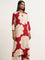 Utsa Red Floral Printed A-Line Kurta