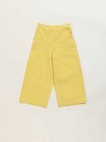 Utsa Kids Yellow Mid-Rise Wide-Leg Cotton Blend Palazzos (2 - 8yrs)