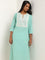 Utsa Turquoise Mirror Embroidered Blended Linen Kurta