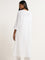 Utsa White Embroidered Blended Linen A-Line Kurta