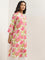 Utsa Pink Floral Printed Straight Cotton Kurta